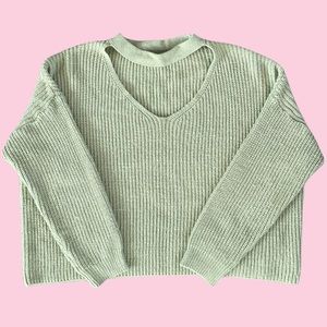 Cozy Choker Neck Ribbed Sweater Pistachio Green Size Small